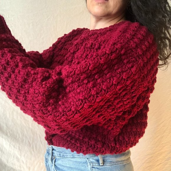 Vtg Hand Knit Bobble Pompom Popcorn Wool Sweater - Picture 2 of 16